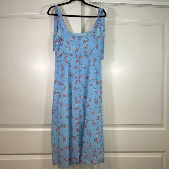 Light Blue Floral Tie Shoulder Slit Midi Dress - NEW - Picture 6 of 16